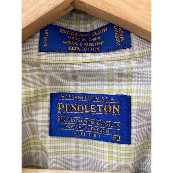 Pendleton Size L Light Gray Green Plaid Button Up Shirt - Picture 3 of 4